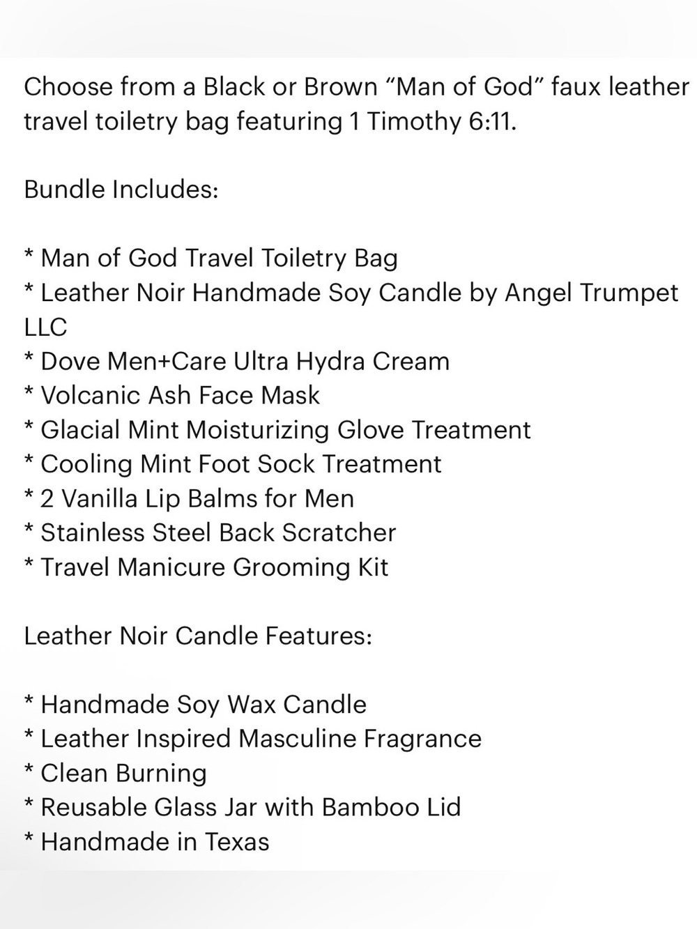 Manscaping Self-Care Gift Set | Man of God Toiletry Bag | Leather Noir Candle - Picture 2 of 14